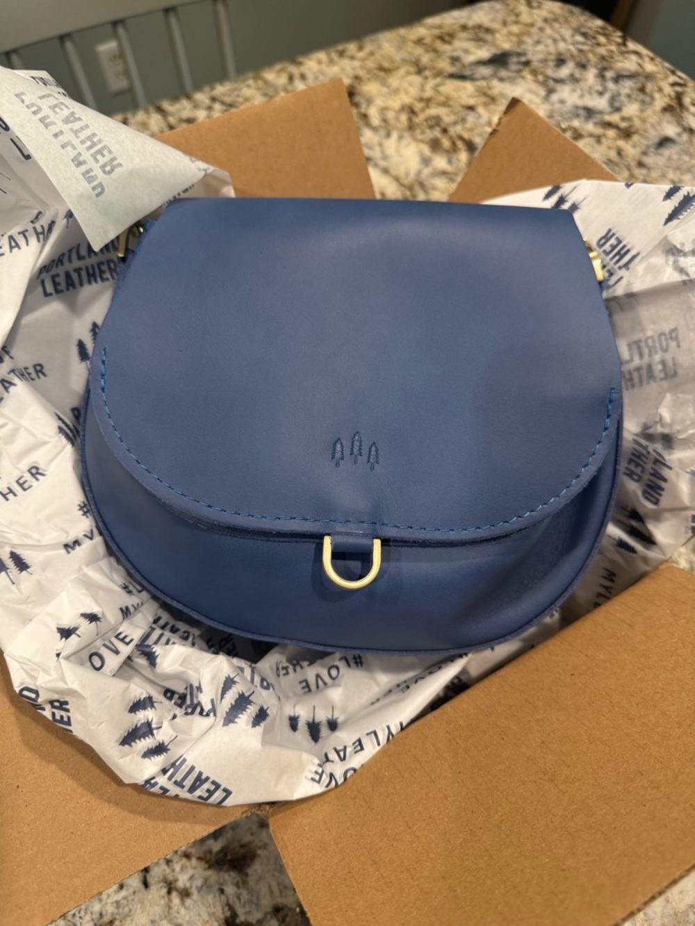 Portland leather small Monaco Crossbody Bag with Gold D-Ring